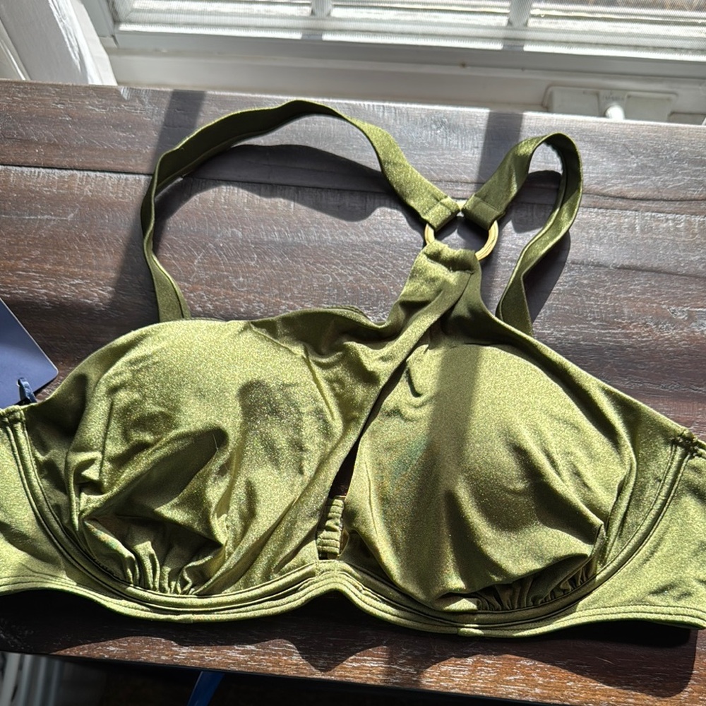 Fox & Royal Olive Green Ruched Bikini Top (only)  with Adjustable Straps
